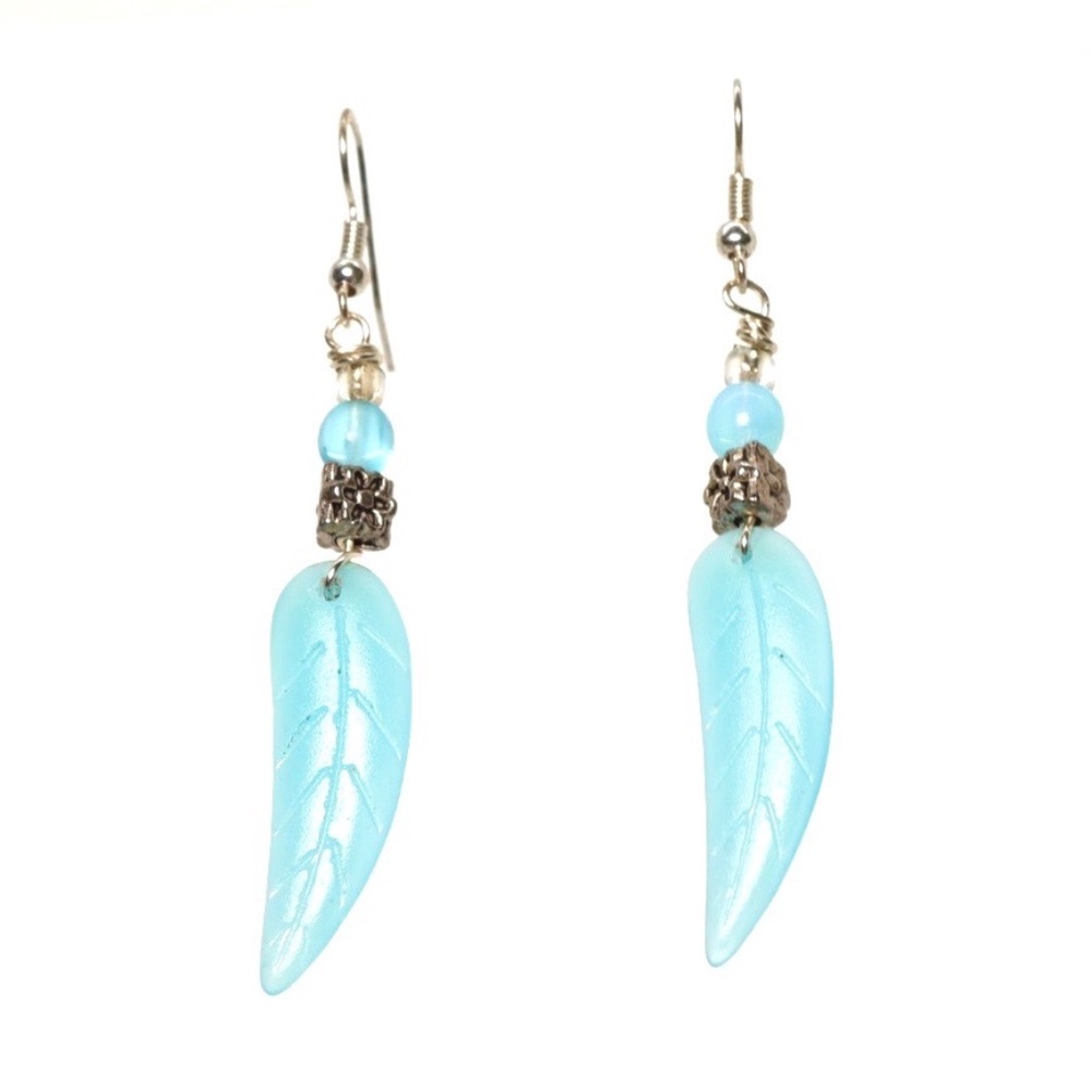 Aqua Leaf Shaped Earrings